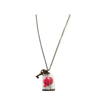 Necklace bronze with glass roze flower